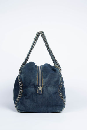 2000s Chanel Denim CC Boston Shoulder Bag