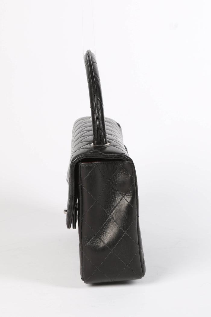 90s Chanel Black Lambskin Top Handle Bag