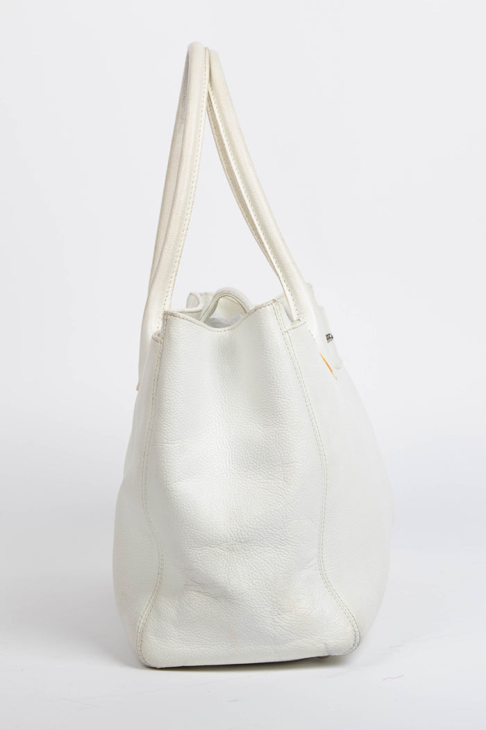 2000s Chanel White Leather Cerf Executive Shopper Tote Bag