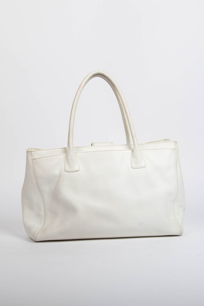 2000s Chanel White Leather Cerf Executive Shopper Tote Bag