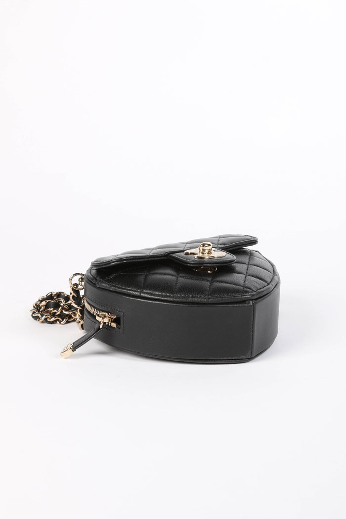 RARE Chanel Black Lambskin Leather Heart Small Cross Body Bag