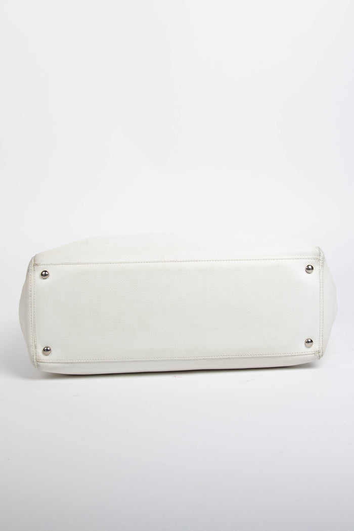 2000s Chanel White Leather Cerf Executive Shopper Tote Bag
