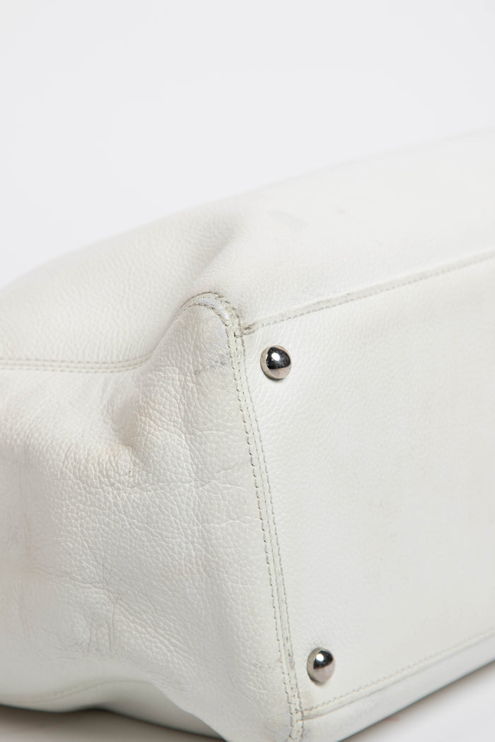 2000s Chanel White Leather Cerf Executive Shopper Tote Bag