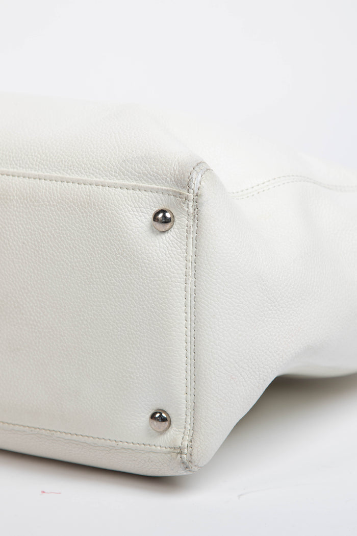 2000s Chanel White Leather Cerf Executive Shopper Tote Bag