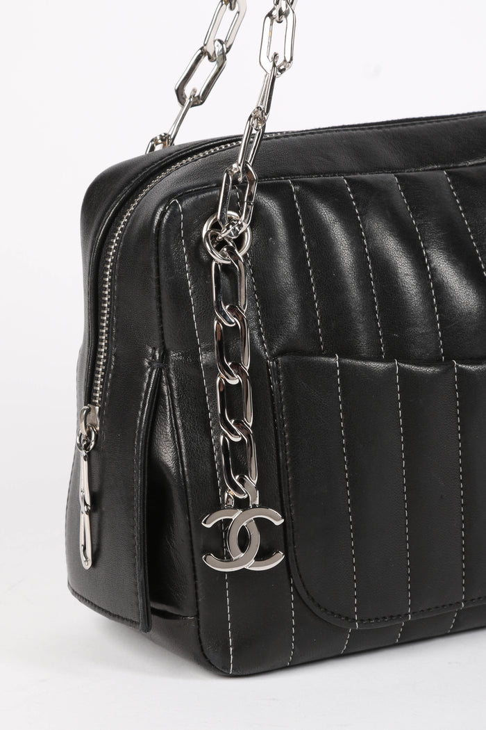 2000s Chanel Black Vertical Quilted Lambskin Small Shoulder Bag