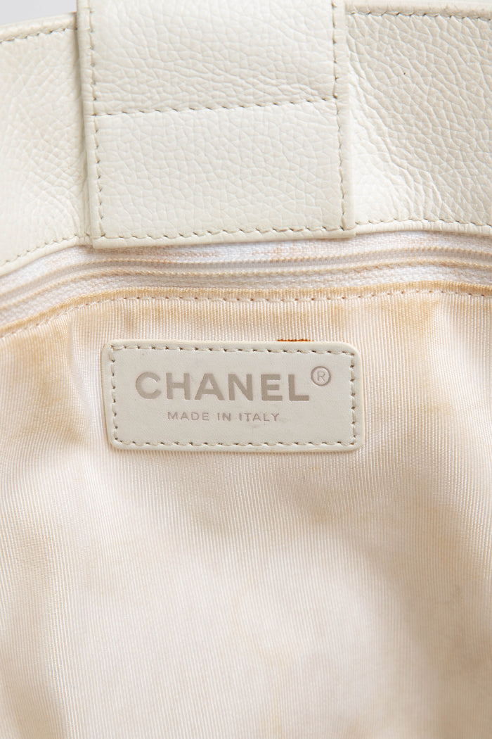 2000s Chanel White Leather Cerf Executive Shopper Tote Bag