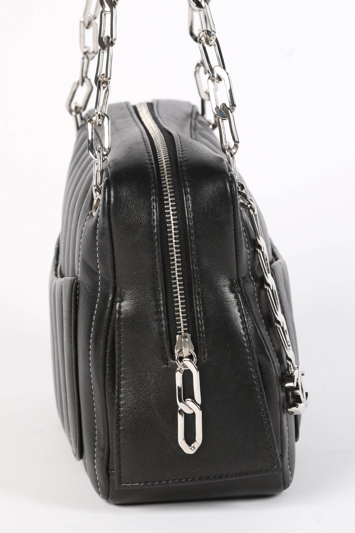 2000s Chanel Black Vertical Quilted Lambskin Small Shoulder Bag