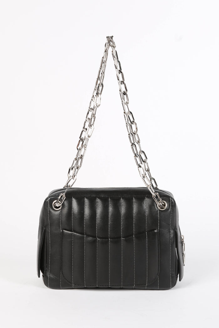 2000s Chanel Black Vertical Quilted Lambskin Small Shoulder Bag