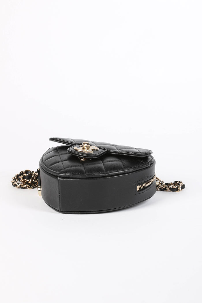 RARE Chanel Black Lambskin Leather Heart Small Cross Body Bag