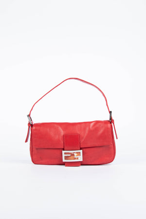 Vintage Fendi Red Lambskin Leather Baguette Shoulder Bag