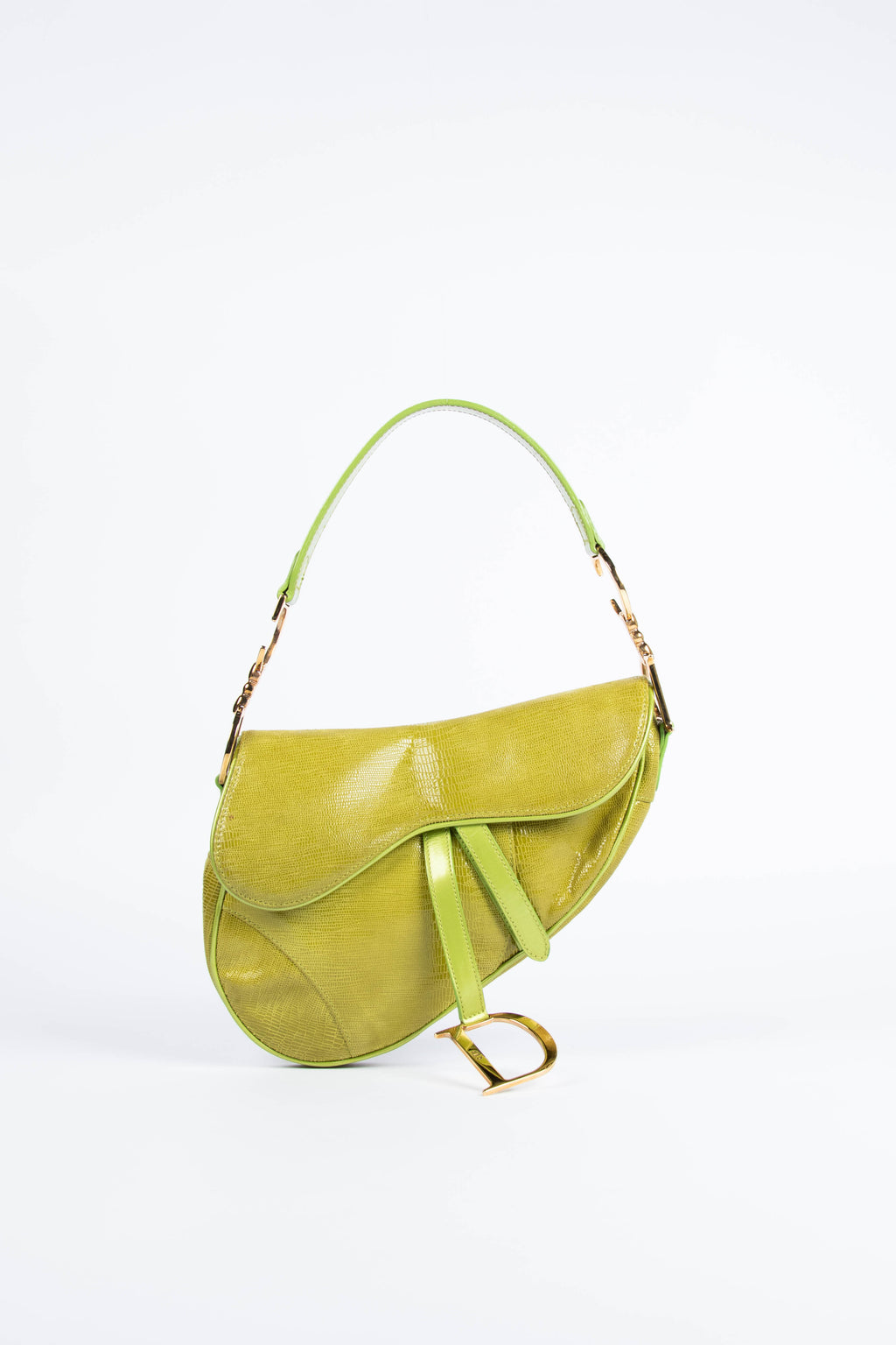 Vintage Christian Dior Green Mock Lizard Saddle Bag