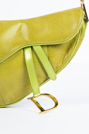 Vintage Christian Dior Green Mock Lizard Saddle Bag