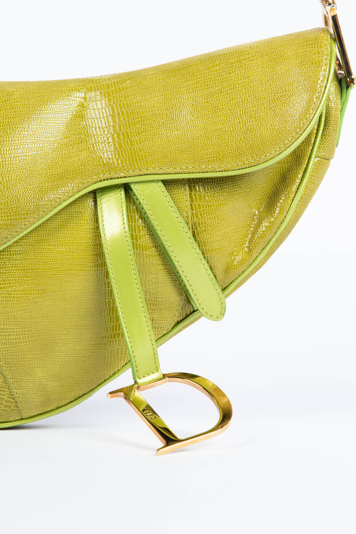 Vintage Christian Dior Green Mock Lizard Saddle Bag