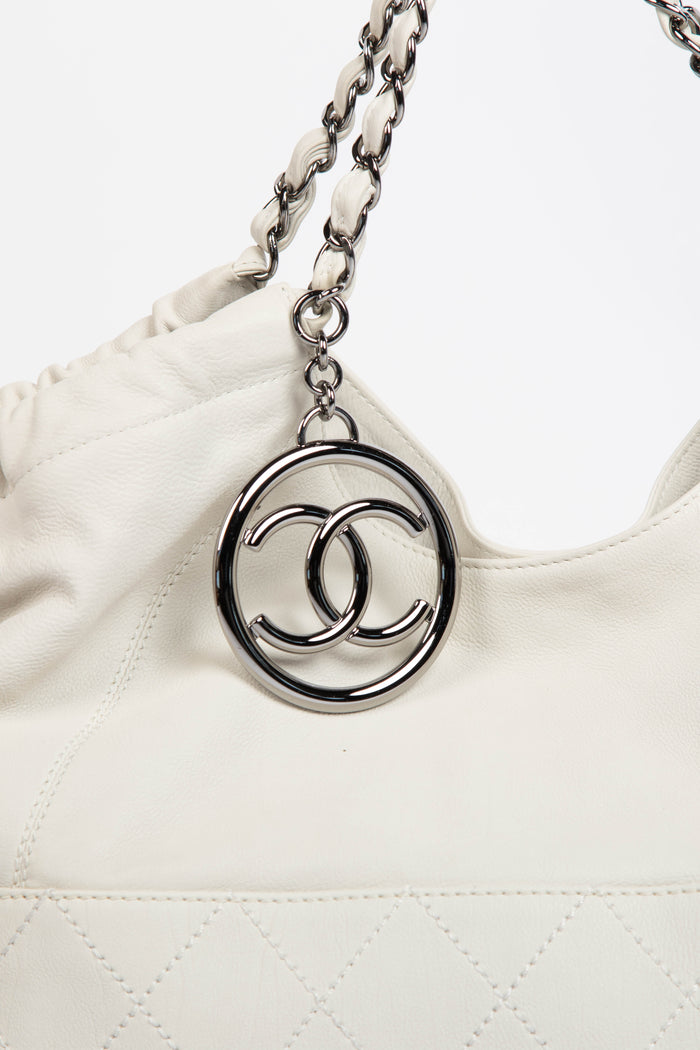 2000s Chanel White Calfskin Leather Coco Cabas Tote Bag