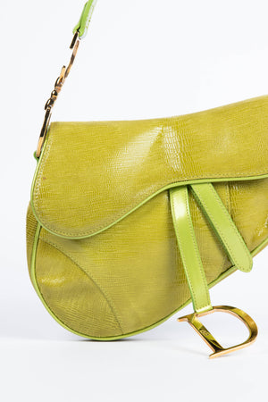 Vintage Christian Dior Green Mock Lizard Saddle Bag