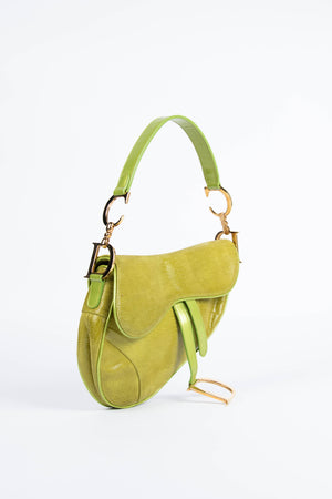 Vintage Christian Dior Green Mock Lizard Saddle Bag