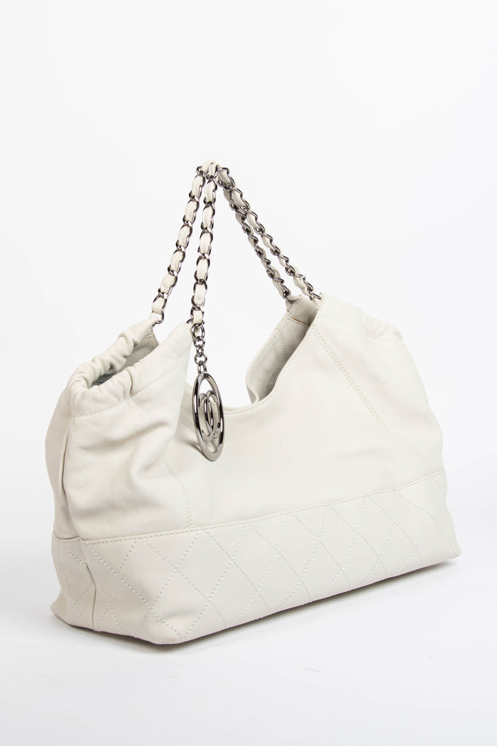 2000s Chanel White Calfskin Leather Coco Cabas Tote Bag