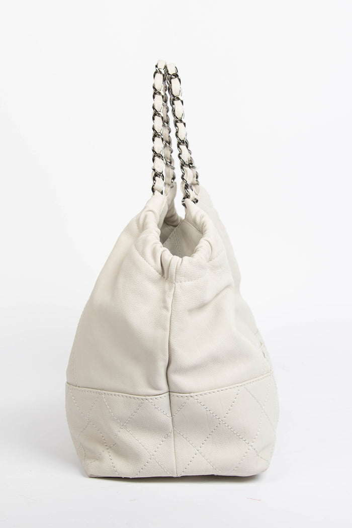 2000s Chanel White Calfskin Leather Coco Cabas Tote Bag
