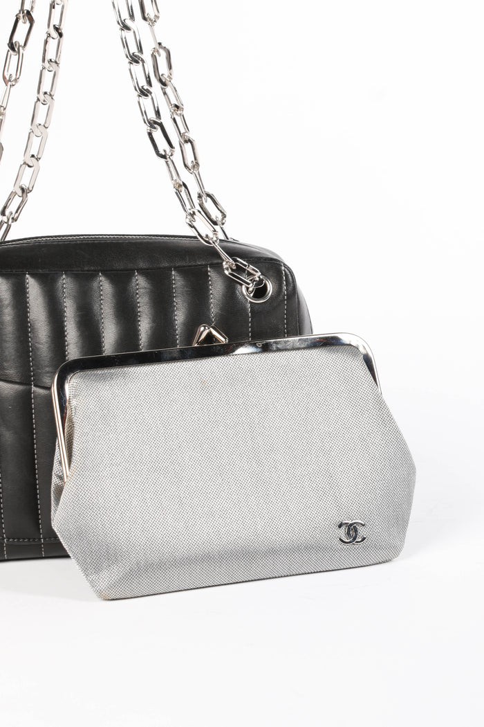 2000s Chanel Black Vertical Quilted Lambskin Small Shoulder Bag
