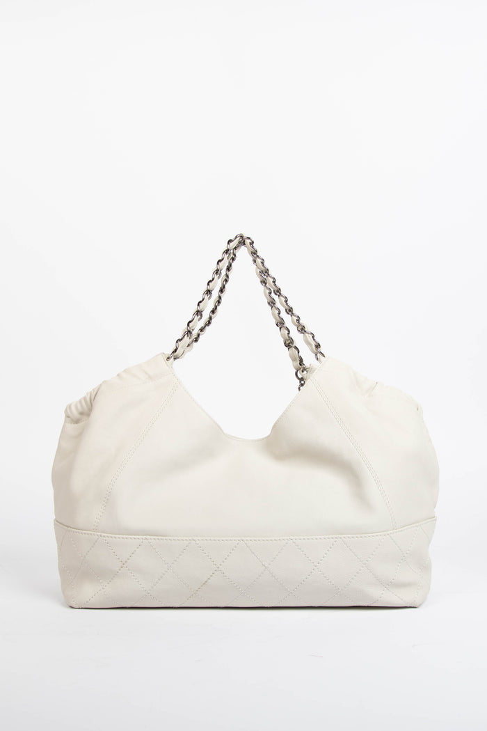 2000s Chanel White Calfskin Leather Coco Cabas Tote Bag