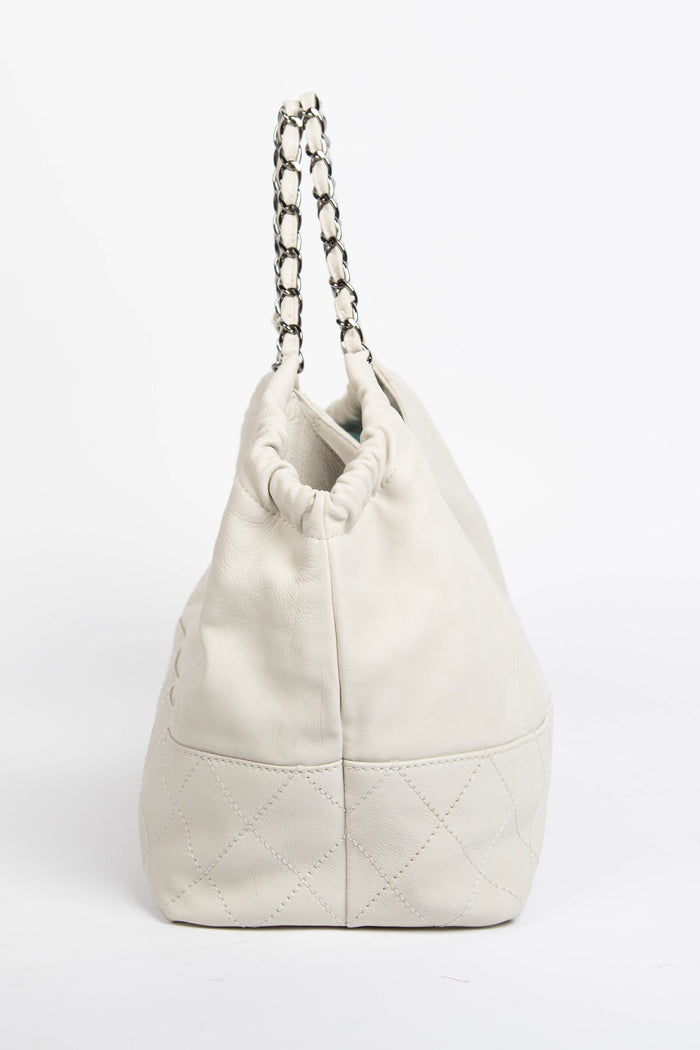 2000s Chanel White Calfskin Leather Coco Cabas Tote Bag