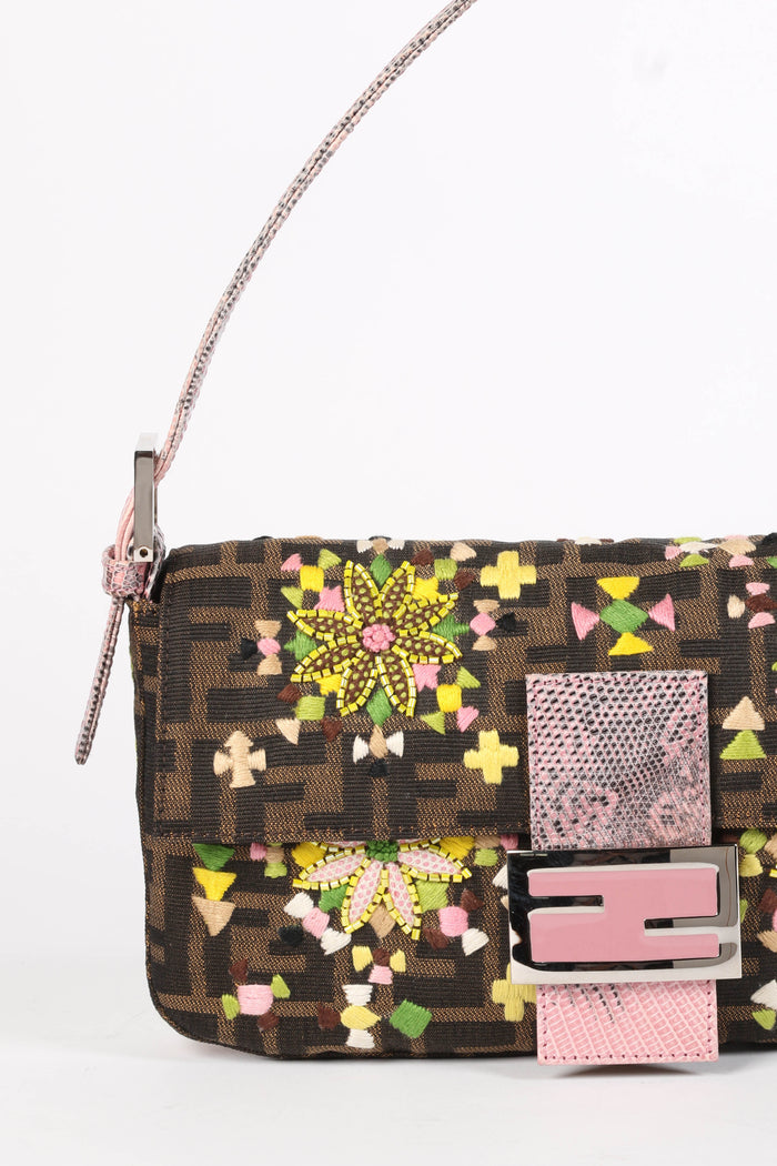 RARE Fendi Zucca Embroidered Baguette Shoulder Bag