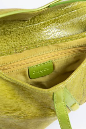 Vintage Christian Dior Green Mock Lizard Saddle Bag