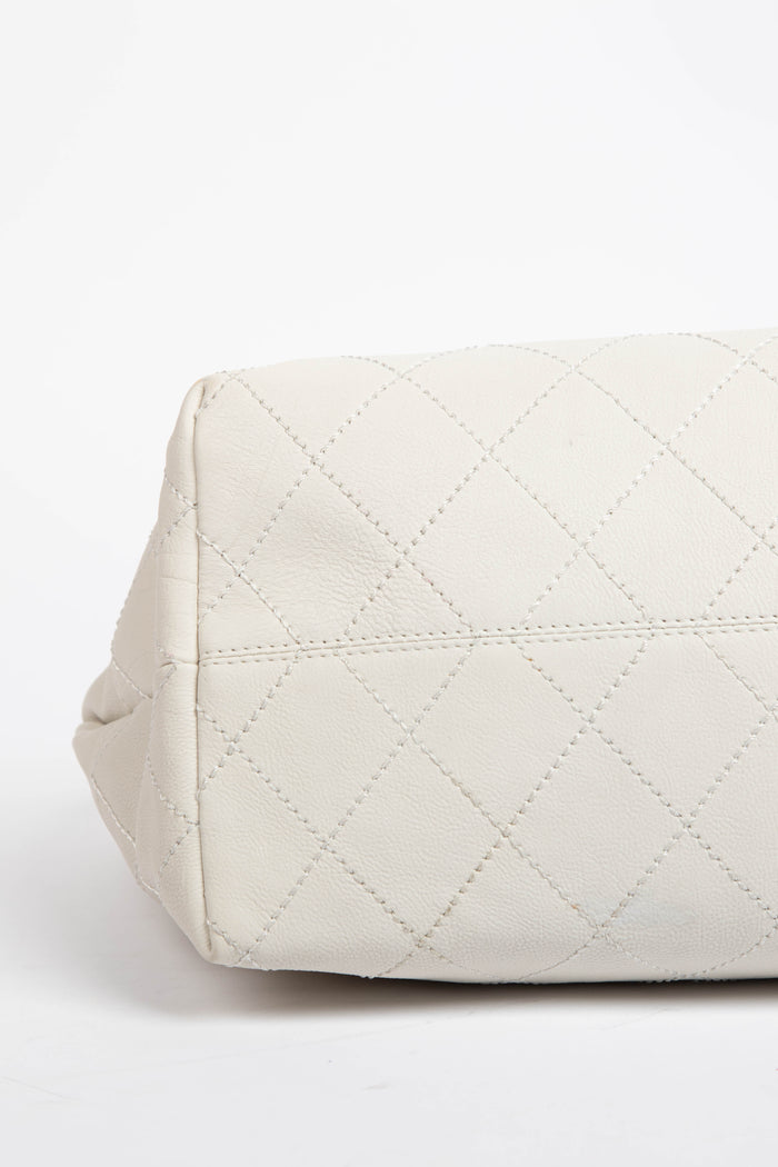 2000s Chanel White Calfskin Leather Coco Cabas Tote Bag