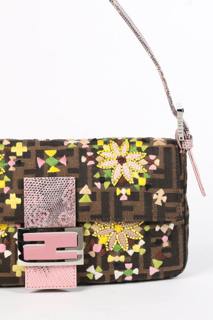 RARE Fendi Zucca Embroidered Baguette Shoulder Bag
