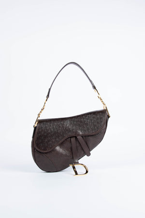 2000s Christian Dior Brown Ostrich Leather Saddle Bag