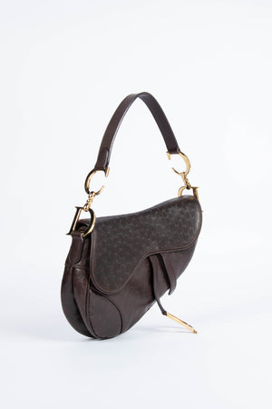 2000s Christian Dior Brown Ostrich Leather Saddle Bag