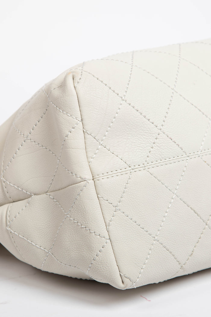 2000s Chanel White Calfskin Leather Coco Cabas Tote Bag