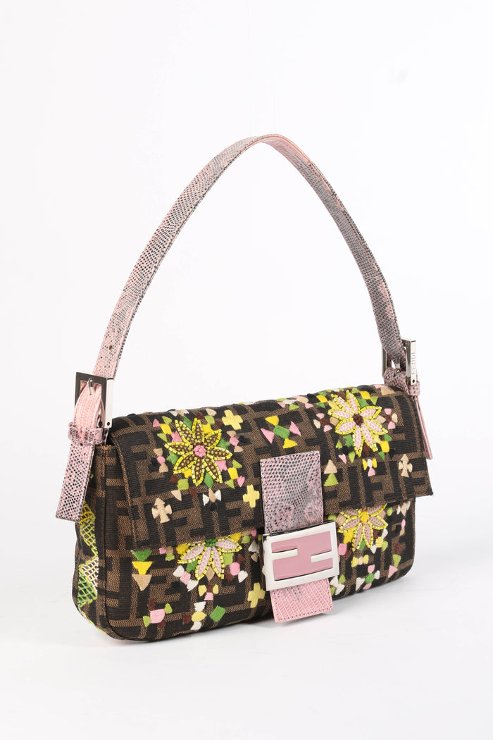 RARE Fendi Zucca Embroidered Baguette Shoulder Bag