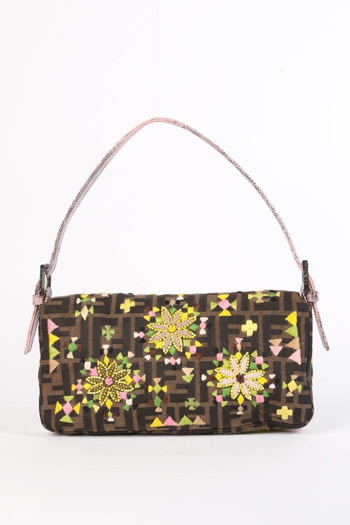 RARE Fendi Zucca Embroidered Baguette Shoulder Bag