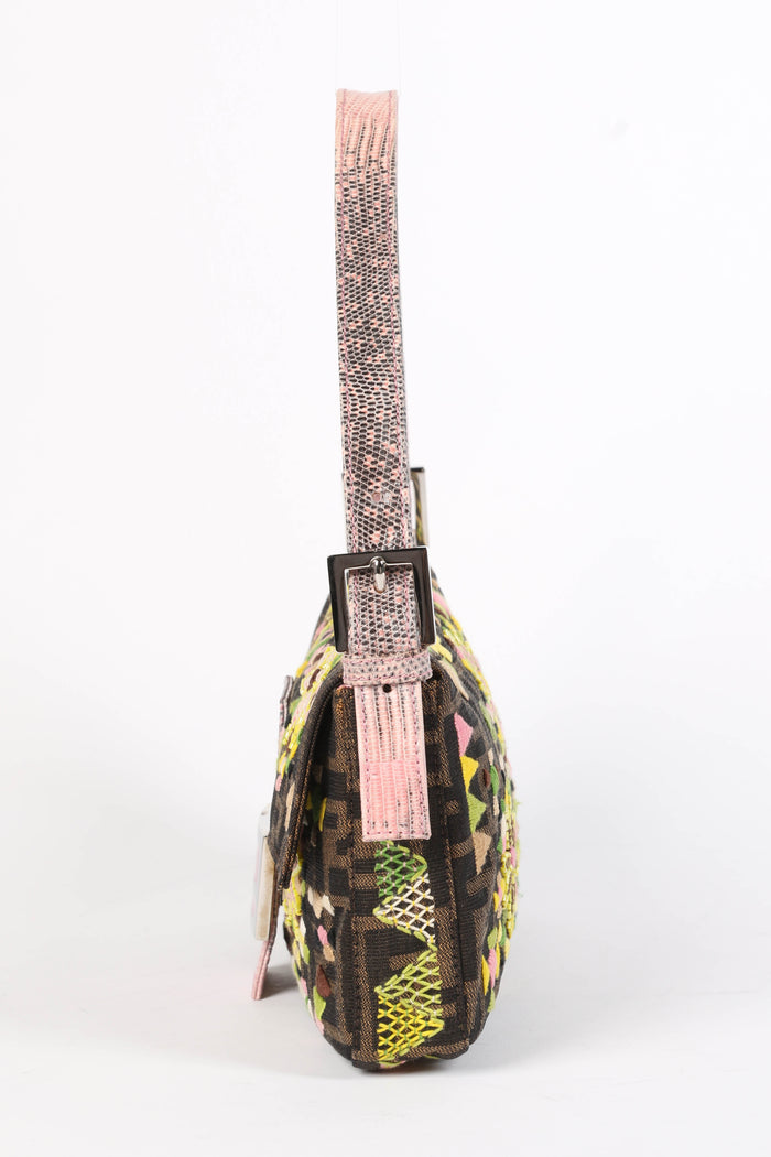 RARE Fendi Zucca Embroidered Baguette Shoulder Bag