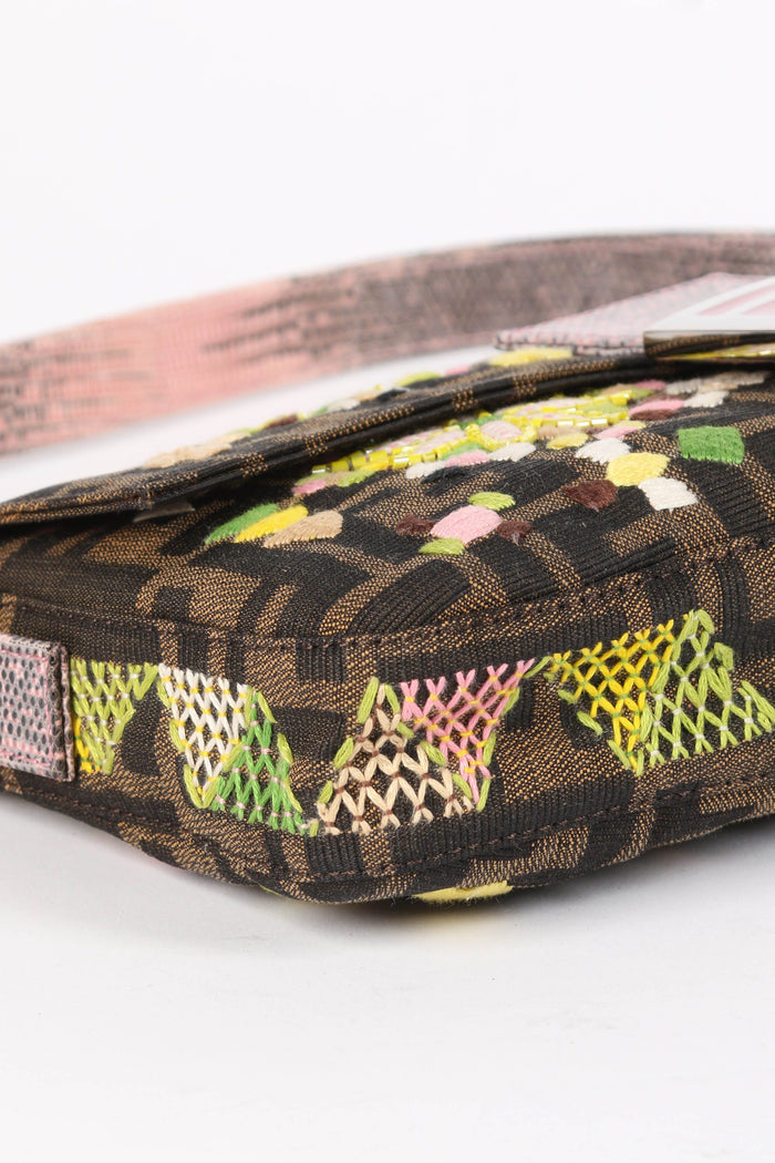 RARE Fendi Zucca Embroidered Baguette Shoulder Bag