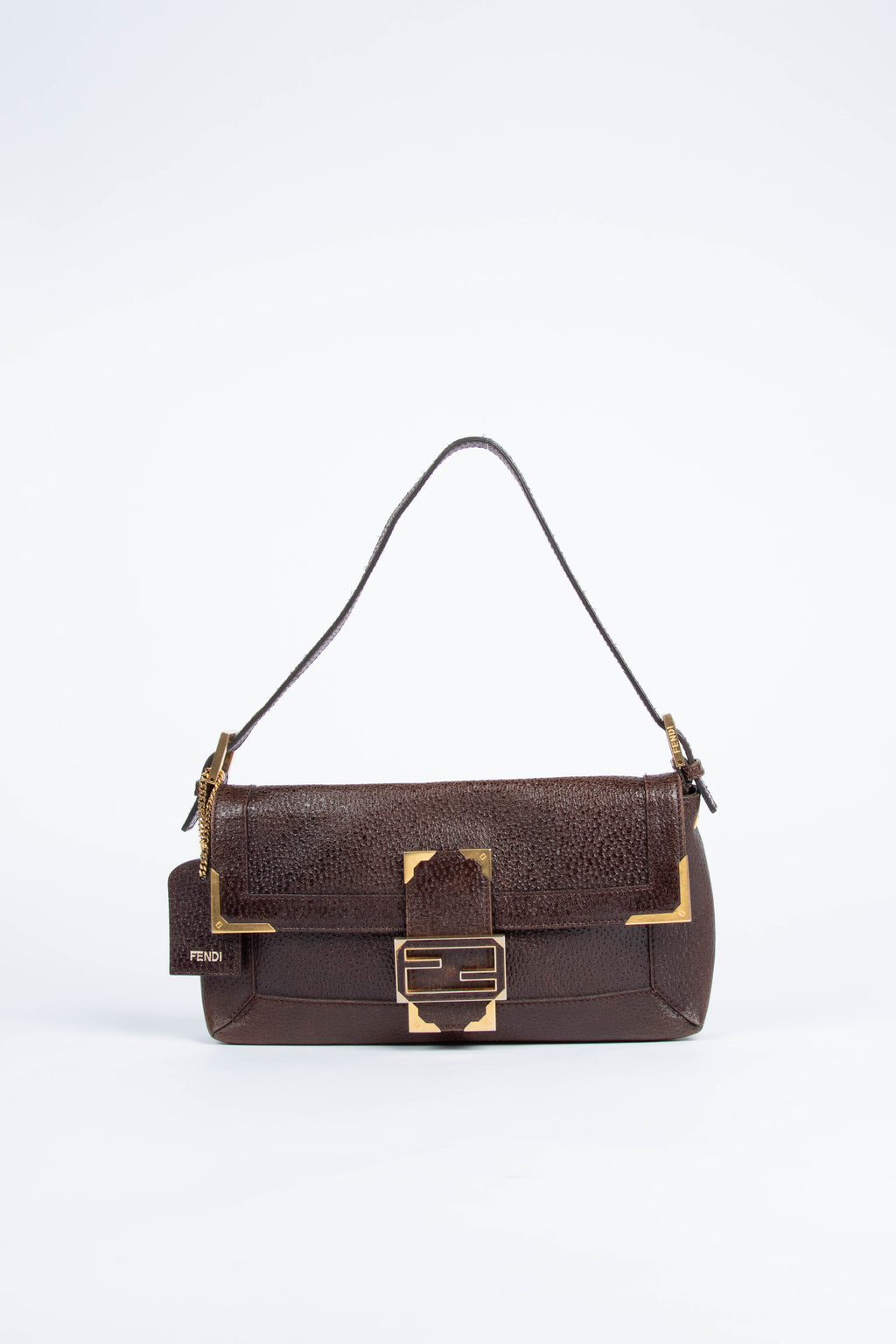 Vintage Fendi Brown Leather Baguette Shoulder Bag