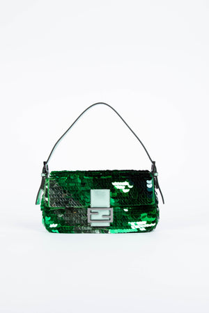 RARE Fendi Green Sequin Baguette Shoulder Bag