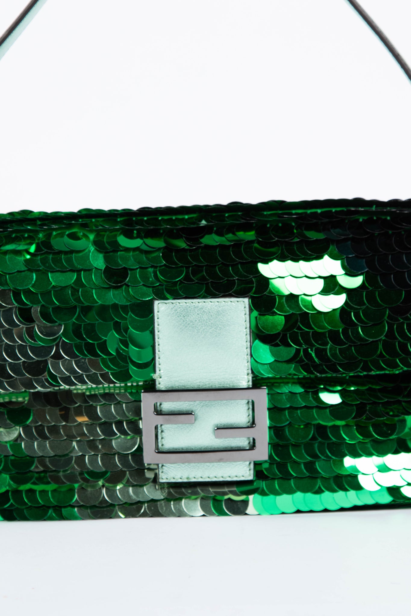 RARE Fendi Green Sequin Baguette Shoulder Bag
