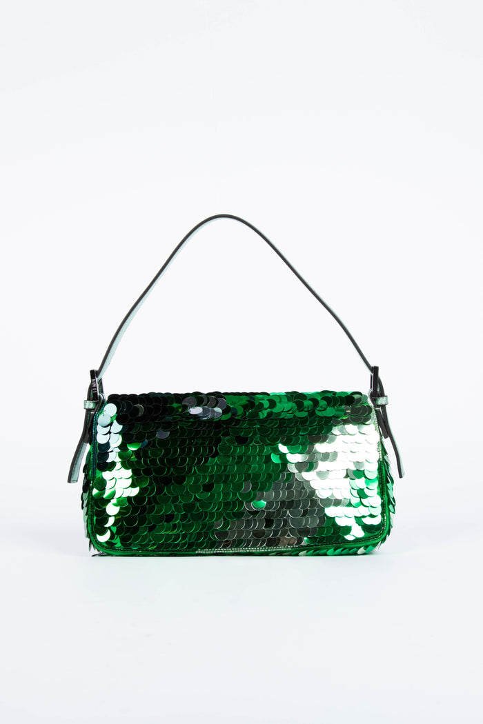 RARE Fendi Green Sequin Baguette Shoulder Bag