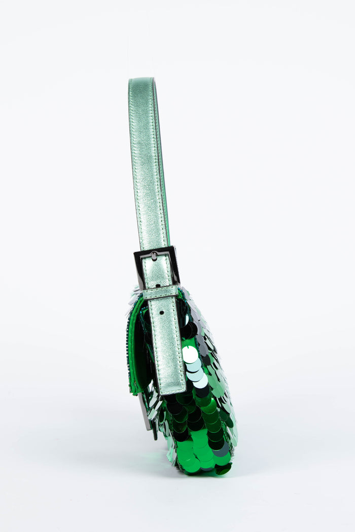 RARE Fendi Green Sequin Baguette Shoulder Bag