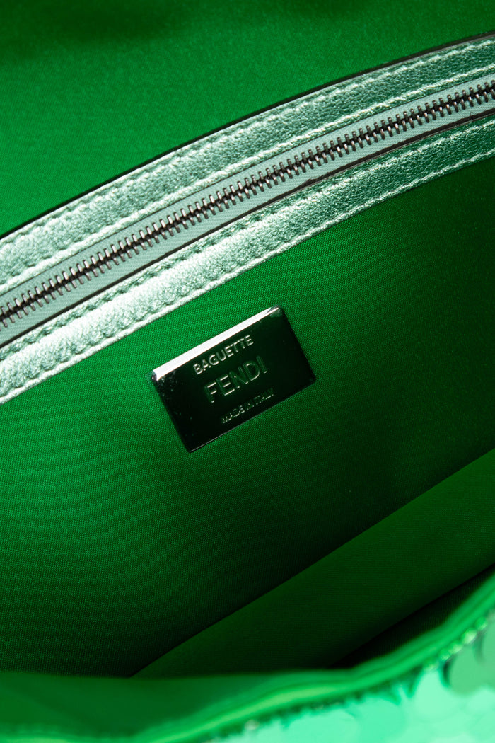 RARE Fendi Green Sequin Baguette Shoulder Bag