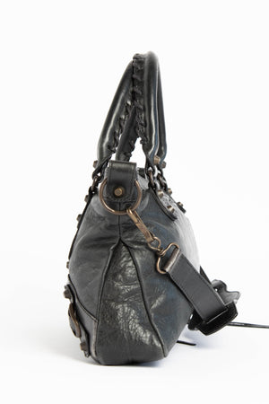 Y2K Balenciaga Black Leather City Shoulder Bag