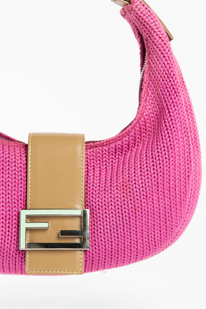 Vintage Fendi Pink Knitted Half Moon Shoulder Bag