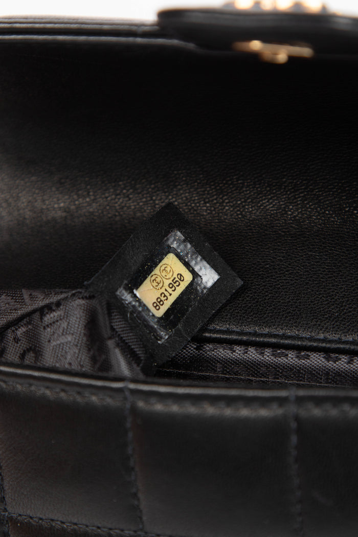 2000s Chanel Black Lambskin Leather Mini Camellia Chocolate Bar Crossbody Bag