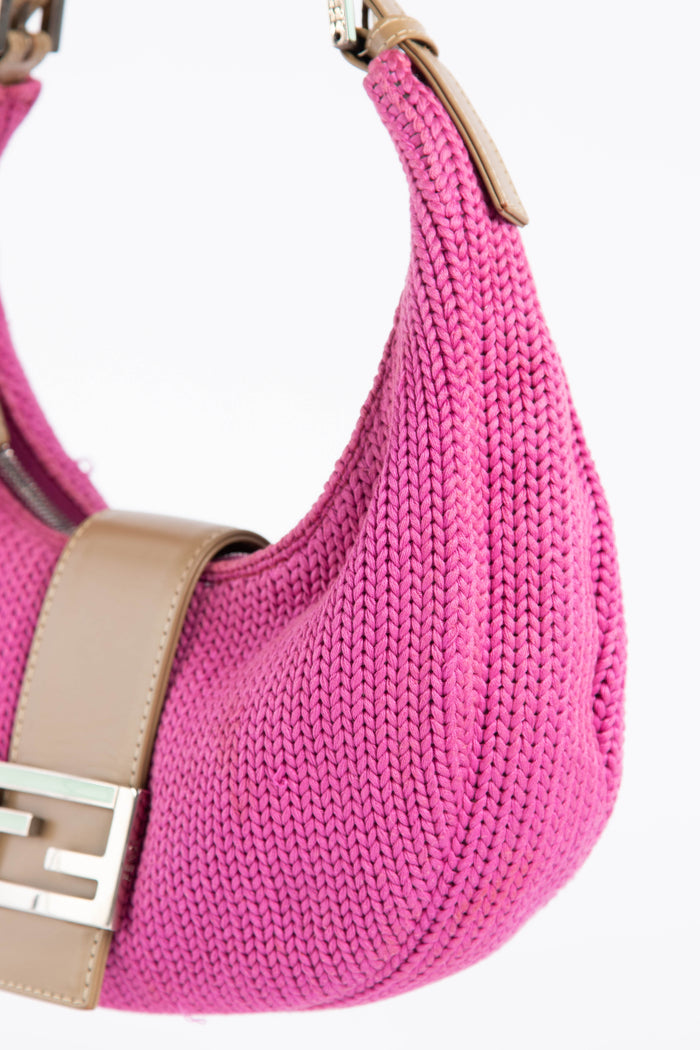 Vintage Fendi Pink Knitted Half Moon Shoulder Bag