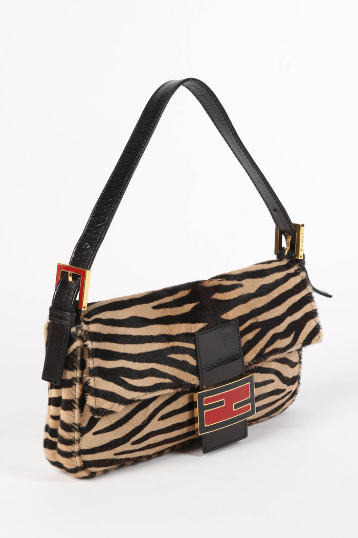 RARE Fendi Tiger Print Pony Hair Baguette Bag