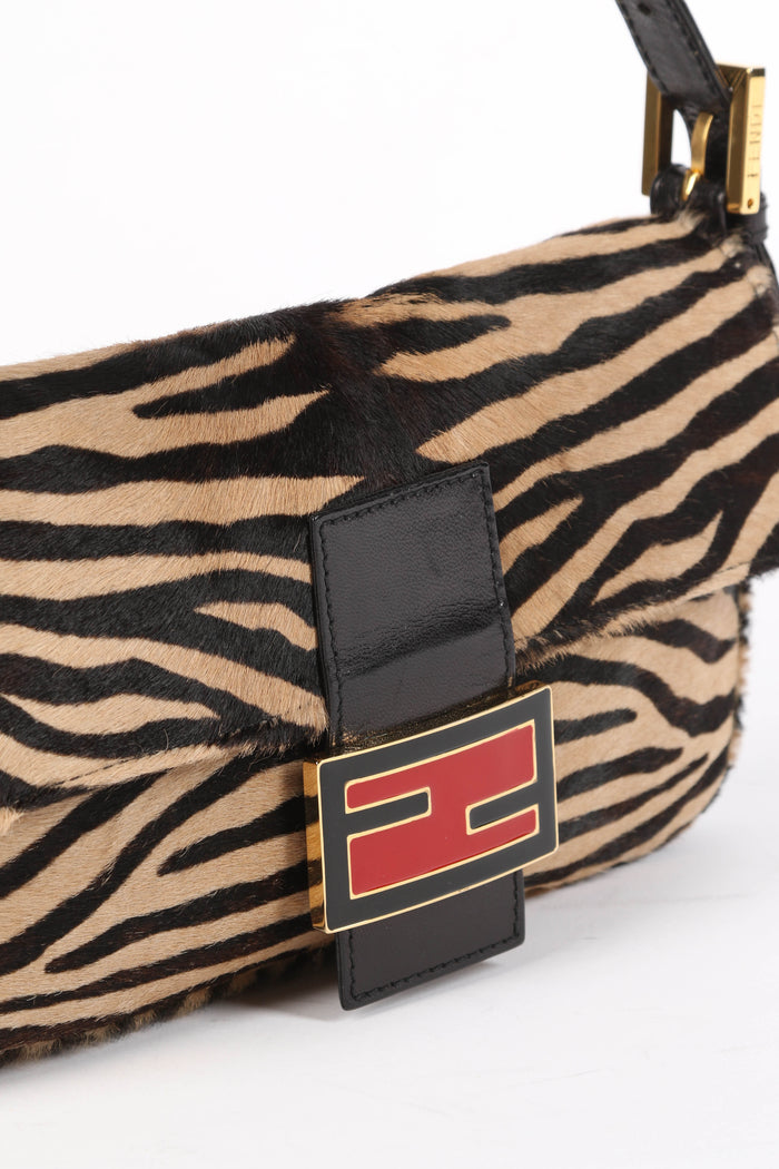 RARE Fendi Tiger Print Pony Hair Baguette Bag