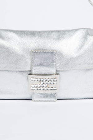 RARE Fendi Silver Crystal Baguette Shoulder Bag