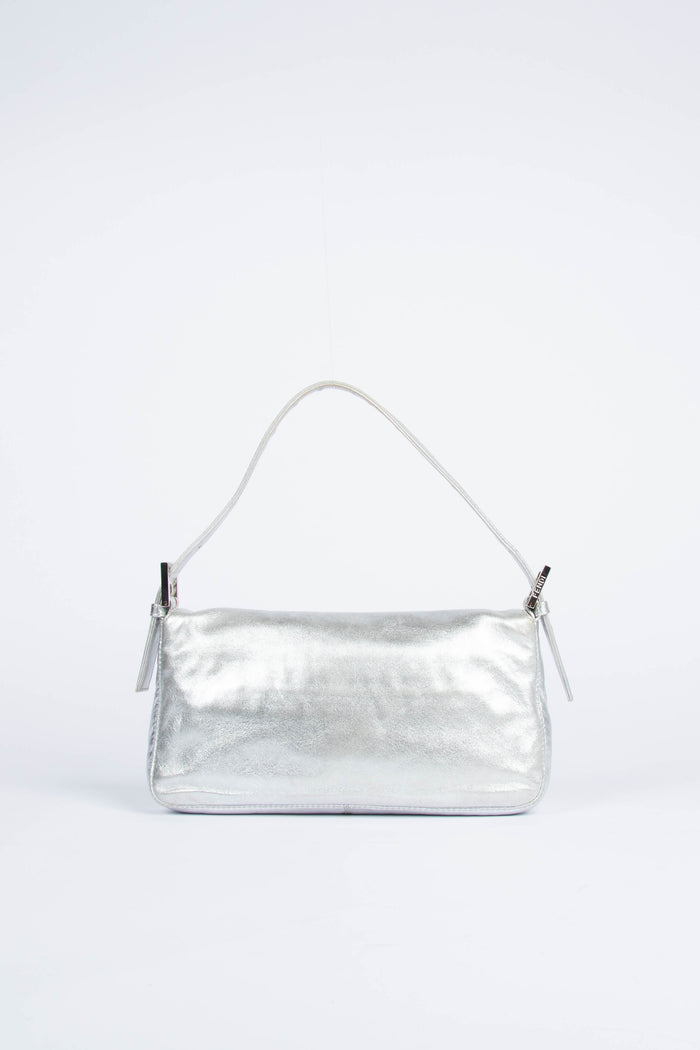 RARE Fendi Silver Crystal Baguette Shoulder Bag